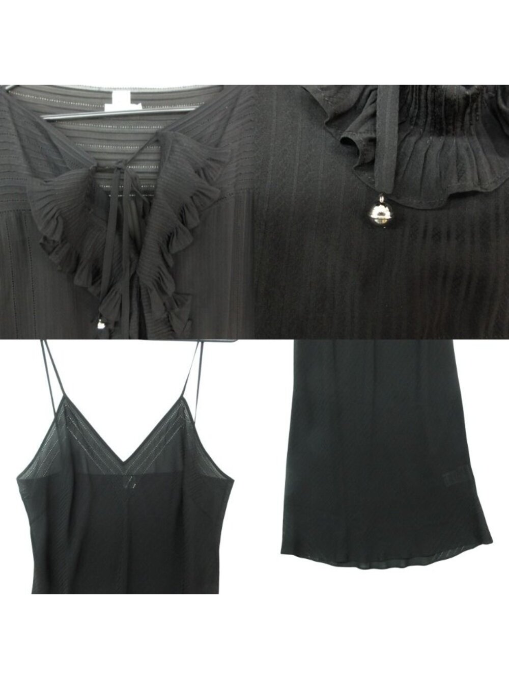 Hermes Long Dress Set Silk 100% Sheer Ensemble Cami Black 40 - Picture 9 of 10